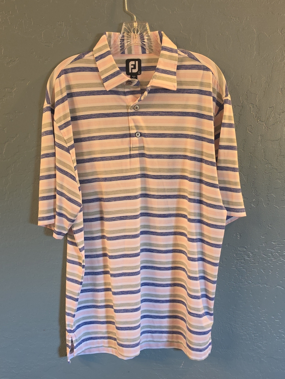 FootJoy Men’s Pink and Blue Striped Golf Polo